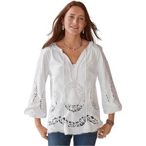 Sundance 100% Cotton Princesa Eyelet Tassel Tie Boho Top S